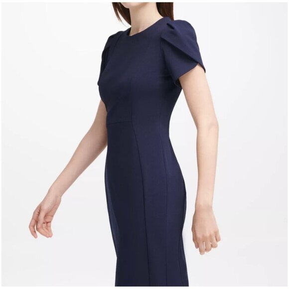 Calvin Klein NWT Tulip Sheath Knee Length Career Cocktail Dress Navy Blue Size 6 - Picture 15 of 15